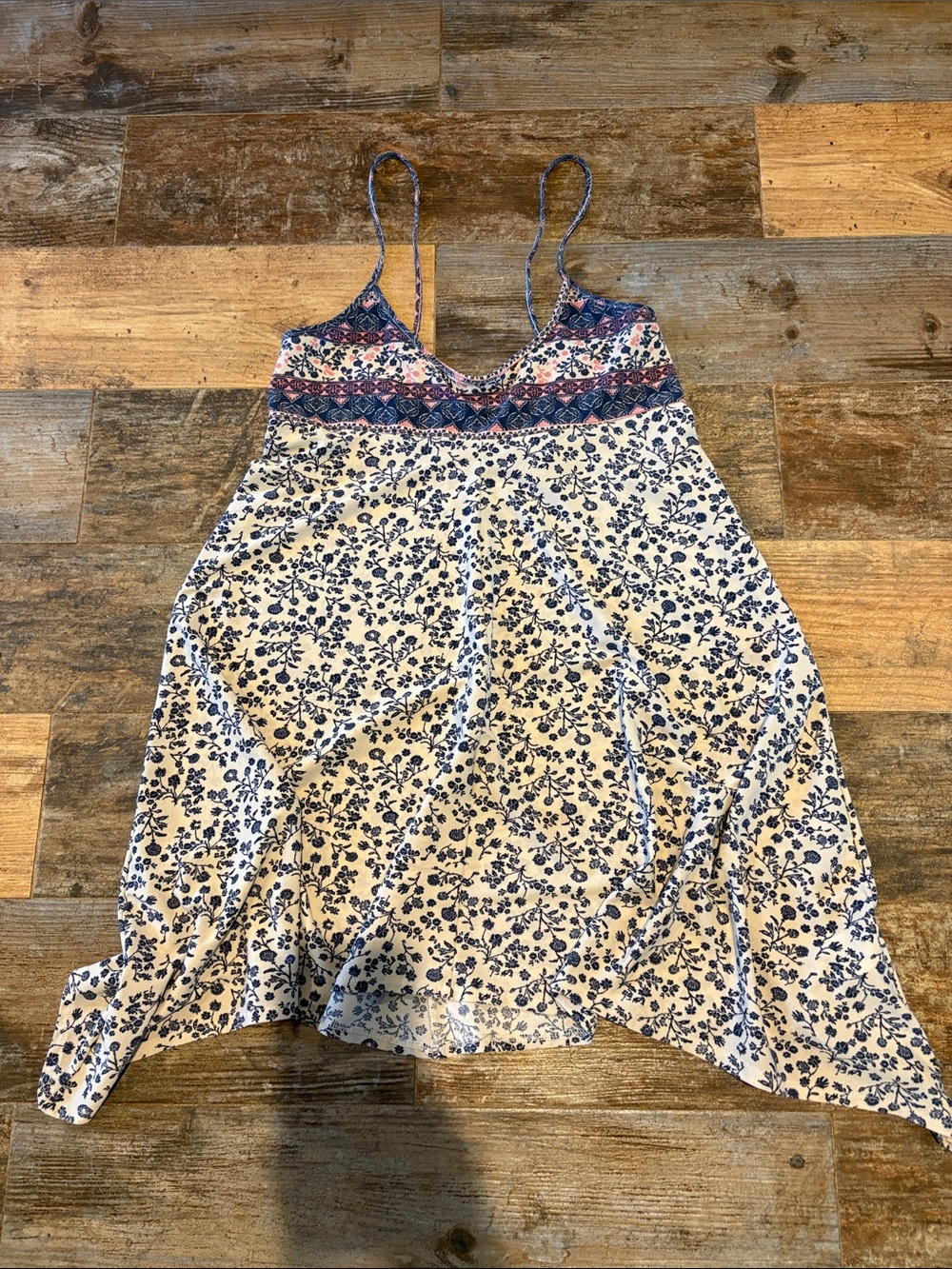 Blue Floral Spaghetti-Strap Cami with Patterned Yoke